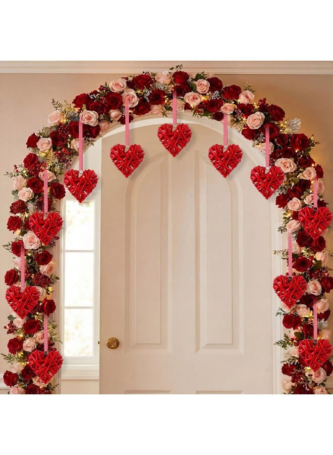 Junkin 12 Pcs Valentine's Day Heart Ornaments 4 Inch Rattan Heart Shape Tree Ornament Handmade Red Wicker Vase Bowl Fillers Valentine's Day Decorations for Tree Home Wedding Party Decor (Ramantic) - Image 2