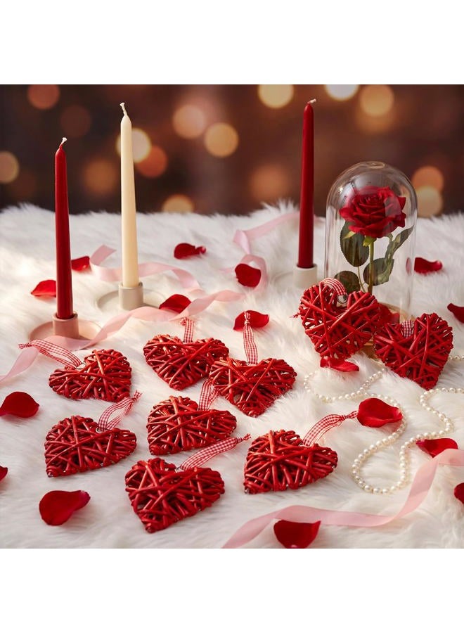 Junkin 12 Pcs Valentine's Day Heart Ornaments 4 Inch Rattan Heart Shape Tree Ornament Handmade Red Wicker Vase Bowl Fillers Valentine's Day Decorations for Tree Home Wedding Party Decor (Ramantic) - Image 5