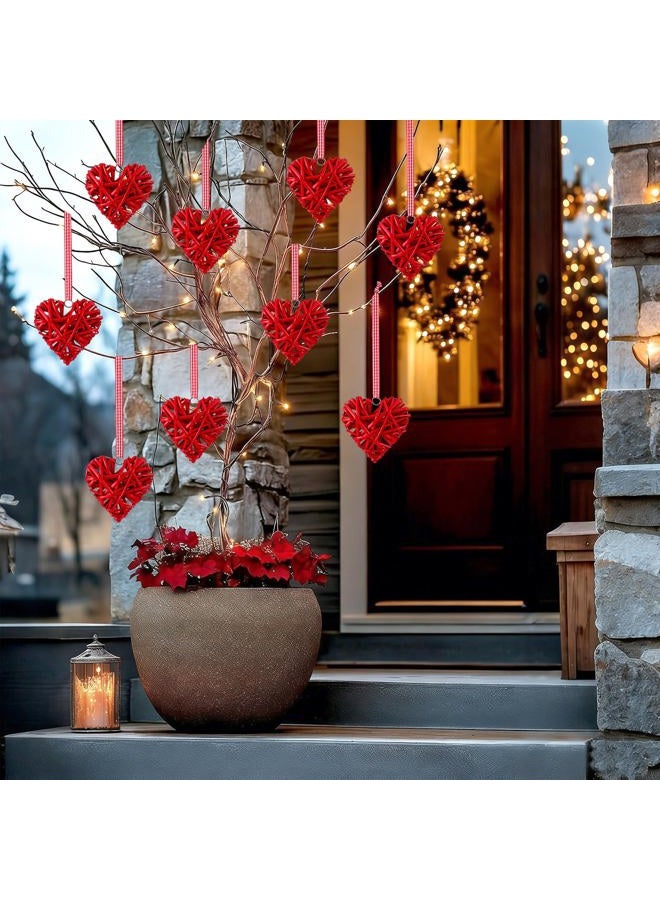 Junkin 12 Pcs Valentine's Day Heart Ornaments 4 Inch Rattan Heart Shape Tree Ornament Handmade Red Wicker Vase Bowl Fillers Valentine's Day Decorations for Tree Home Wedding Party Decor (Ramantic) - Image 4