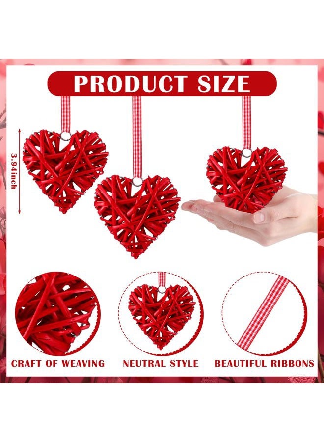 Junkin 12 Pcs Valentine's Day Heart Ornaments 4 Inch Rattan Heart Shape Tree Ornament Handmade Red Wicker Vase Bowl Fillers Valentine's Day Decorations for Tree Home Wedding Party Decor (Ramantic) - Image 3