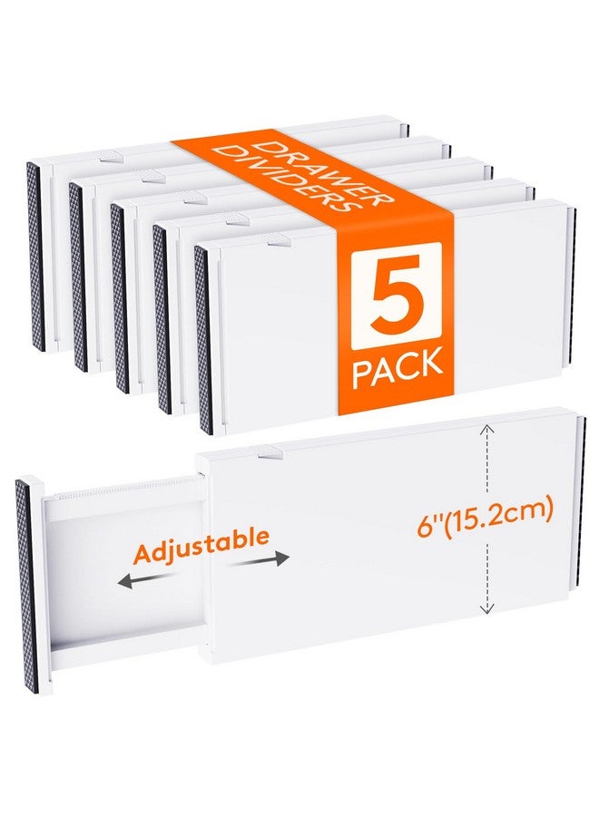Lifewit 5 Pack Drawer Dividers Plastic 6" High, 13.5-22" Adjustable Drawer Organizers for Clothes, Expandable Dresser Separators in Bedroom/Bathroom/Kitchen/Fridge/Office Organization and Storage - Image 1