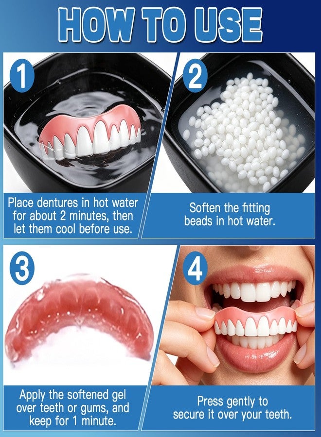 Ceonam Moldable False Teeth Dentures Set for Women Men – Upper Lower Silicone Denture Kit with 0.7oz Dental Adhesive Beads, Plastic Tweezers, Storage Case, Natural Look Tooth - Image 5