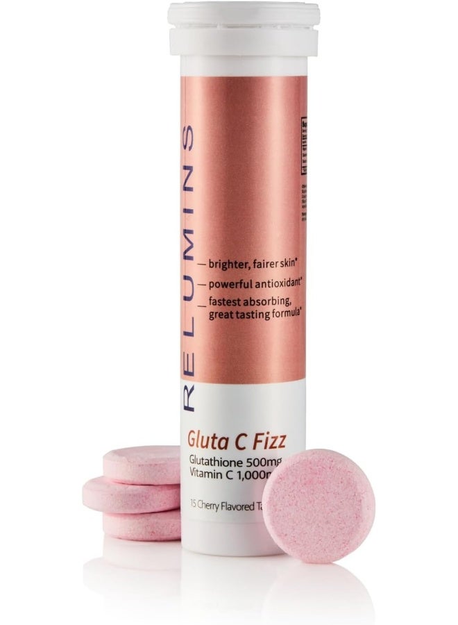 RELUMINS Gluta C Fizz - Cherry Flavored Glutathione And Vitamin C Effervescent Tablets - Lighten, Refreshes, And Rejuvenate Skin, 15 Tablets - Image 1