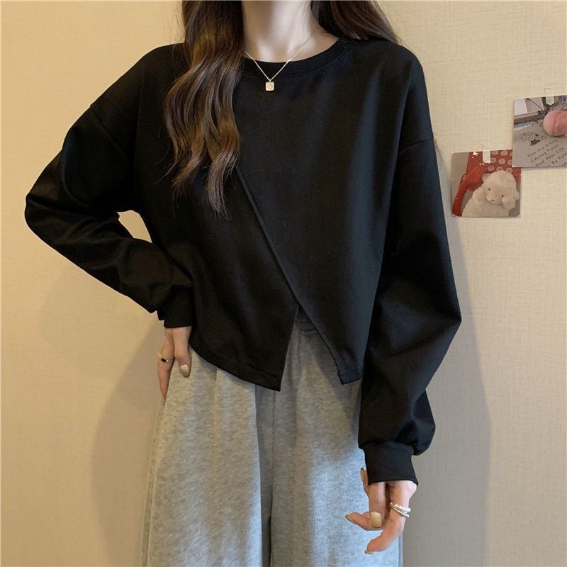 High Waist Short Sweatshirt Autumn Black, good quality, no pilling