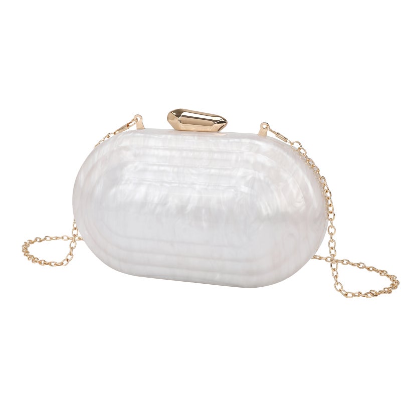 Marble Acrylic Shoulder Bag Fashion Evening Dress Chain Womens Bag New 2024 Cross-Border Single Womens Clutch Handbag White 