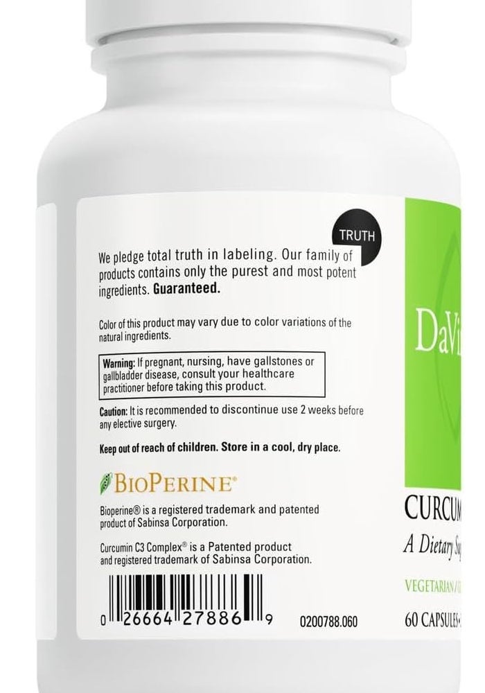 DaVinci Laboratories Curcumin C3 Complex 500 mg Dietary Supplement - 60 Vegetarian Capsules - Image 3