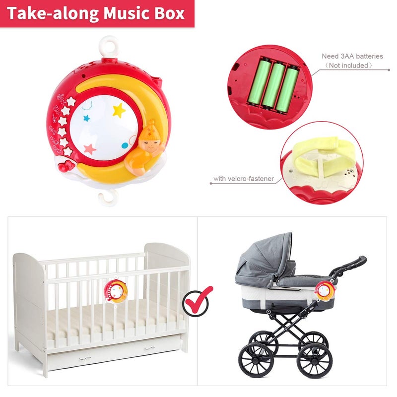 Mini Tudou Baby Musical Mobile Crib Toys with Projector and Light, Timing Function, Remote Control Baby Cot Mobile with Take Along Music Box and Rattles, Present for Newborn Babies Boys Girls - Image 3