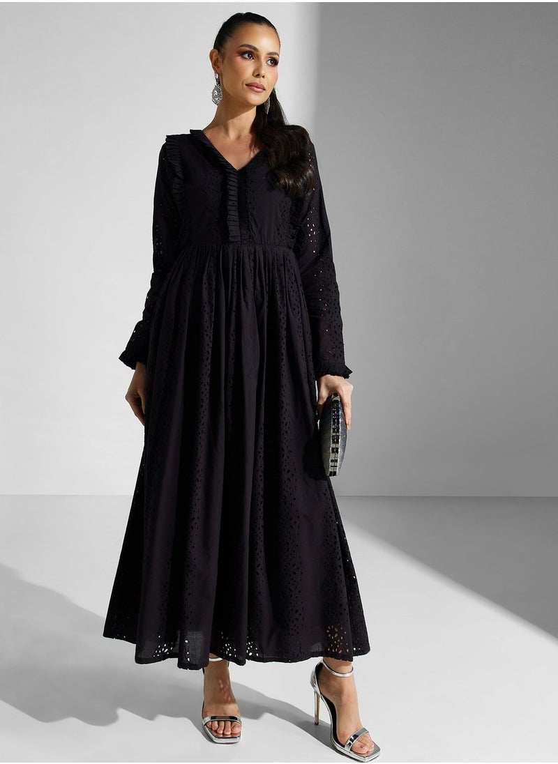 Golden Apple - V-Neck Bleated Dress - Image 1