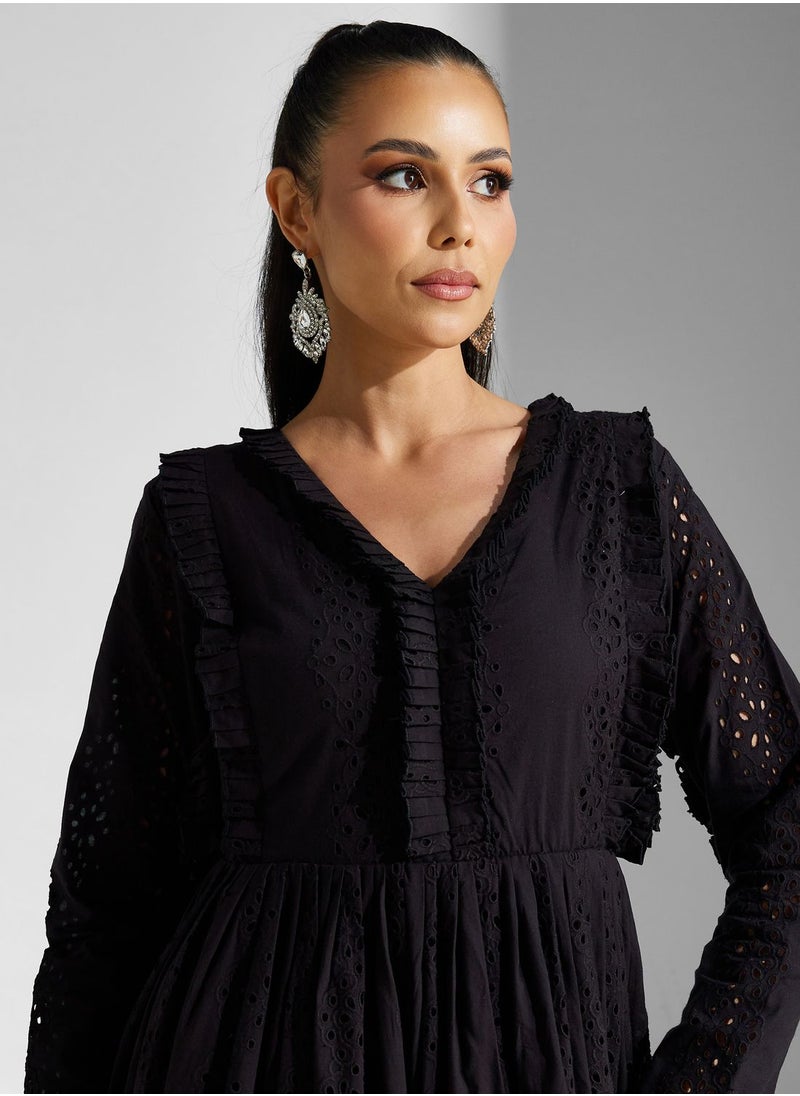 Golden Apple - V-Neck Bleated Dress - Image 1