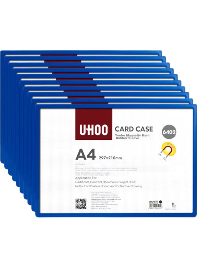 Uhoo A4 Magnetic Hard Plastic Sleeves, 10-Pack, Transparent Card Holder, Magnetic Card Holder, File Holder, Advertising Display Holder, Business License Frame, Magnetic Label Card Holder, Wall-Mounted, Blue, 6402 - Image 1