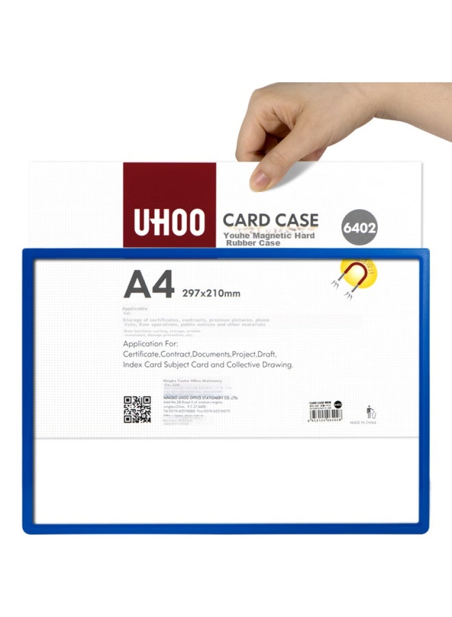 Uhoo A4 Magnetic Hard Plastic Sleeves, 10-Pack, Transparent Card Holder, Magnetic Card Holder, File Holder, Advertising Display Holder, Business License Frame, Magnetic Label Card Holder, Wall-Mounted, Blue, 6402 - Image 2