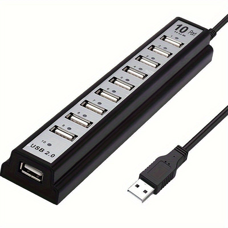 PETO 10-Port USB Hub, USB 2.0 Multi-Port Adapter for Fast Charging & Data Transfer - Image 1