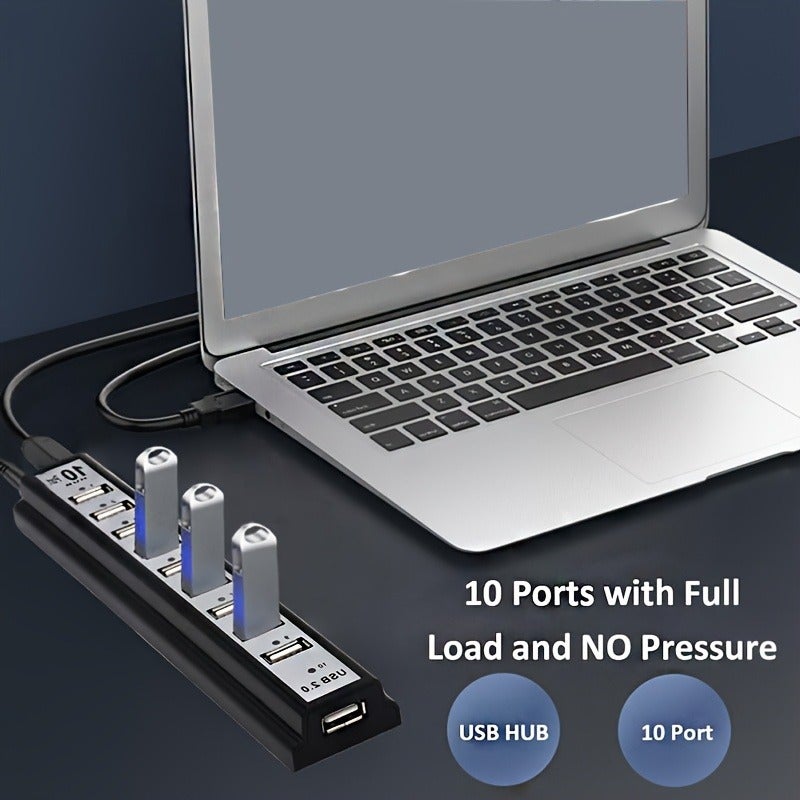 PETO 10-Port USB Hub, USB 2.0 Multi-Port Adapter for Fast Charging & Data Transfer - Image 2