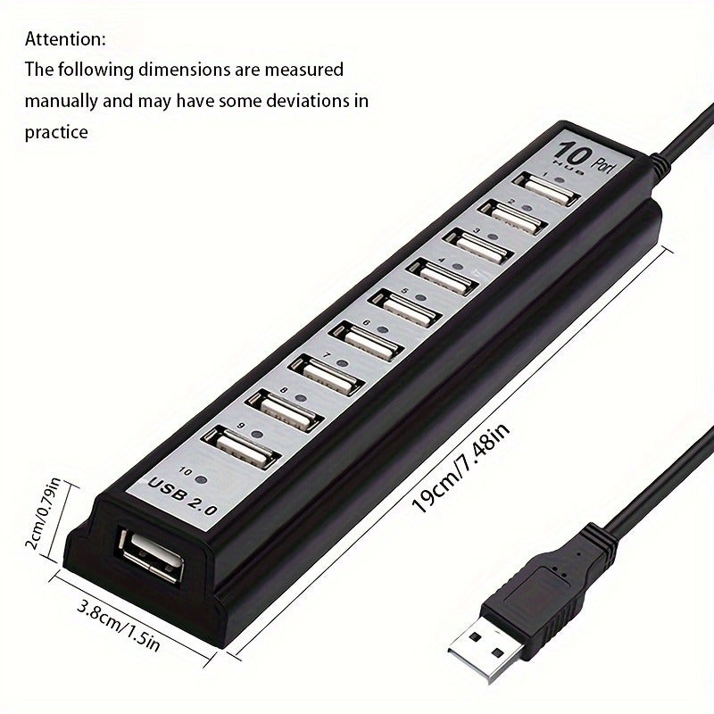 PETO 10-Port USB Hub, USB 2.0 Multi-Port Adapter for Fast Charging & Data Transfer - Image 3