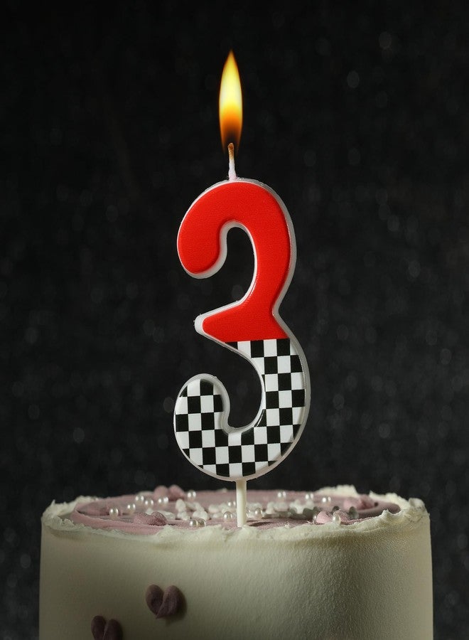 PHD CAKE 2.76 Inch Number 3 Racing Modern Birthday Candles, Red, Black and White Stripes Number Candles, Cake Number Candles, Party Celebration, Style Candle - Image 2