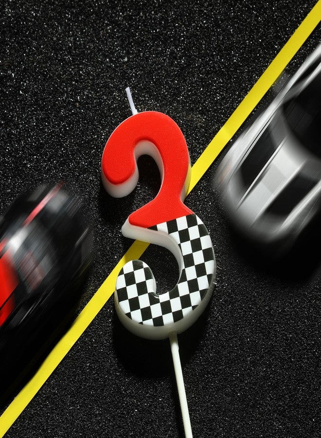 PHD CAKE 2.76 Inch Number 3 Racing Modern Birthday Candles, Red, Black and White Stripes Number Candles, Cake Number Candles, Party Celebration, Style Candle - Image 3