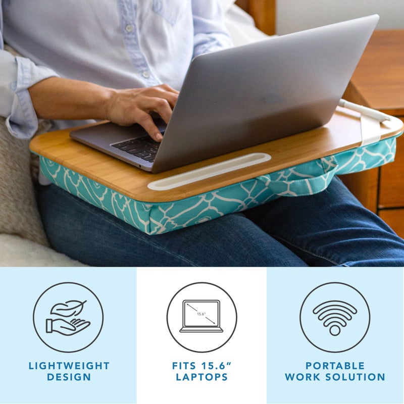 LAPGEAR Designer Lap Desk 2-Pack with Storage Basket, Phone Slot & Device Ledge â€“ Aqua Trellis â€“ Fits Laptops up to 15.6" â€“ Style No. 70422 - Image 2