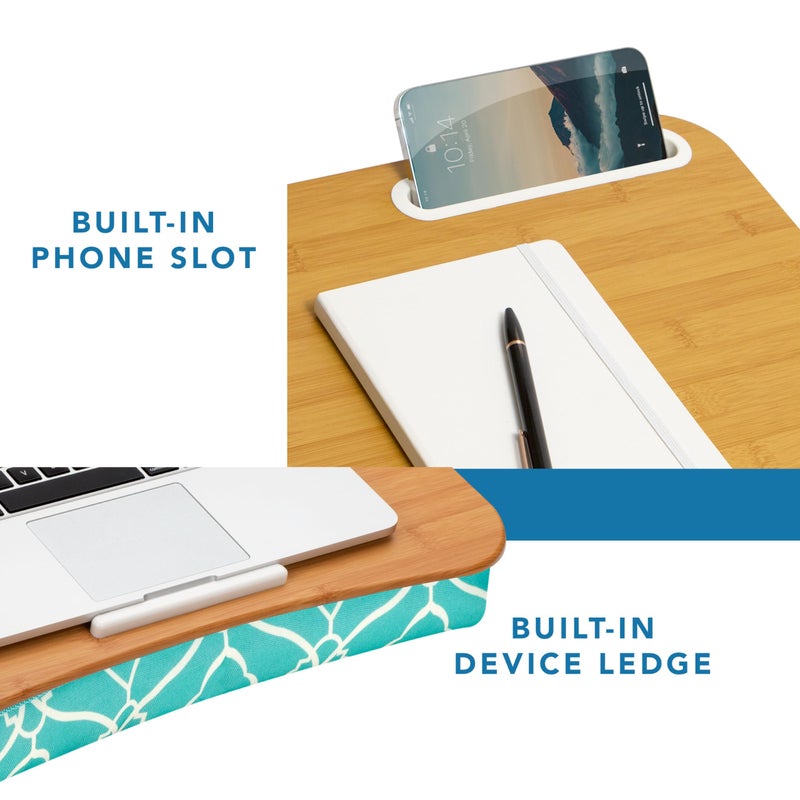 LAPGEAR Designer Lap Desk 2-Pack with Storage Basket, Phone Slot & Device Ledge â€“ Aqua Trellis â€“ Fits Laptops up to 15.6" â€“ Style No. 70422 - Image 4