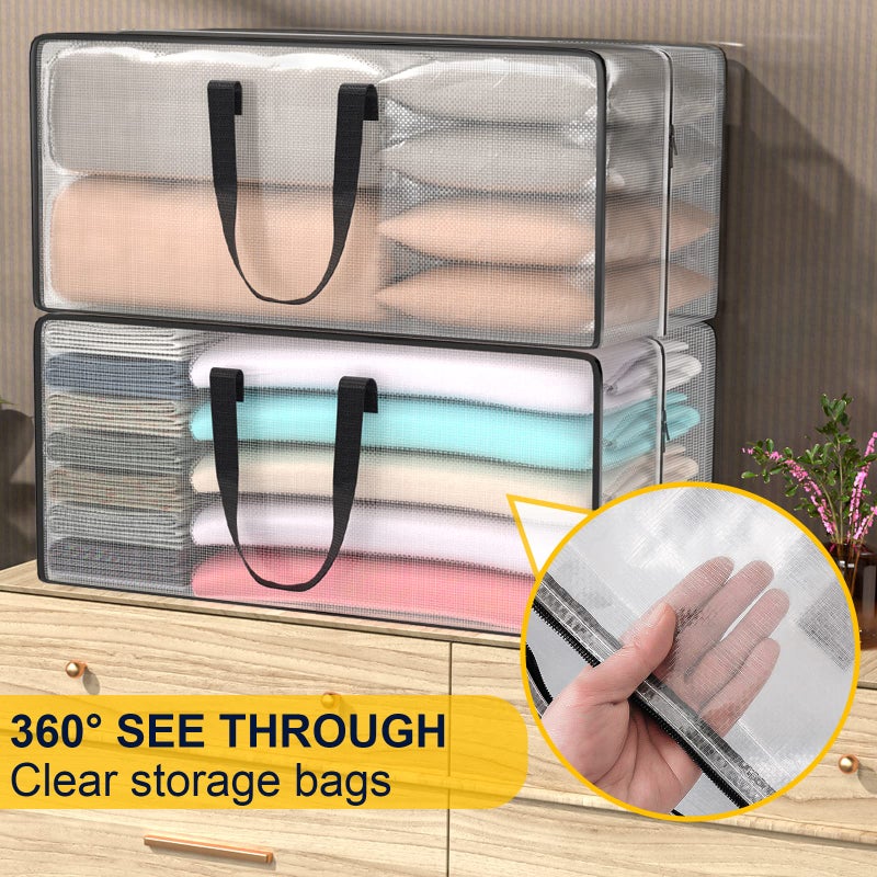 Acnusik Clear Storage Bags with Zipper, Large Moving Bags Heavy Duty Extra Large, Plastic Storage Totes for Clothes, College dorm Packing Bag with Strong Handles - Image 3