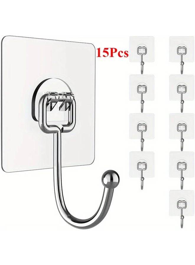 15 قطعة من خطافات الحائط اللاصقة المتينة المضادة للصدى والمقاومة للماء من الفولاذ المقاوم للصدأ - Image 1