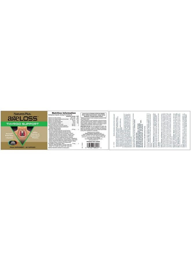 Nature's Plus - Naturesplus Ageloss Thyroid Support 60 Capsules High Potency Iodine Selenium & Antioxidant Vitamins Vegetarian Gluten Free 30 Servings - Image 1
