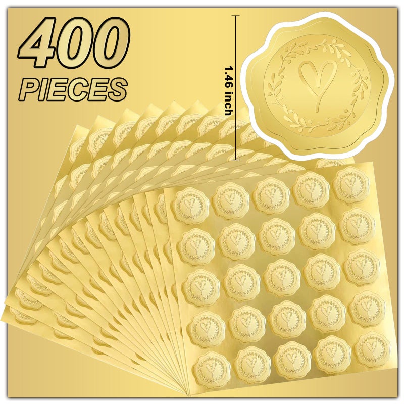 Matio 400PCS Embossed Gold Foil Stickers,1.5 In Wax Seal-Like Heart Sticker with Self Adhesive Envelope Seals,Love Gold Stickers for Envelopes,Wedding Invitation,Greeting Card,Party Favors,Fathers Day - Image 2