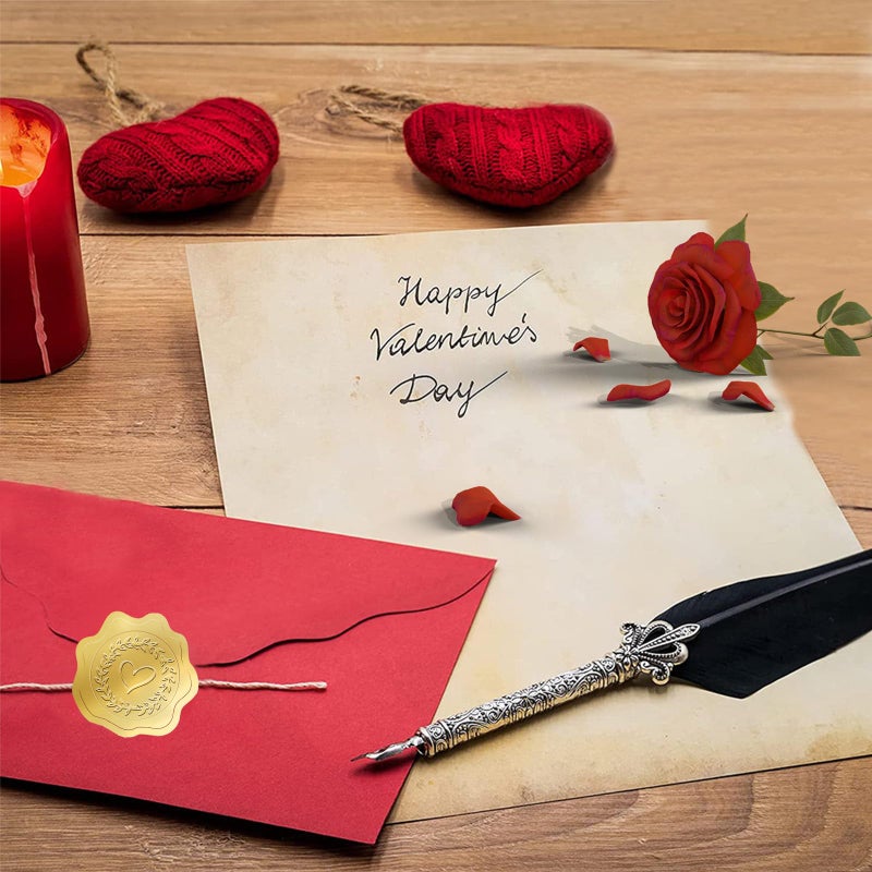 Matio 400PCS Embossed Gold Foil Stickers,1.5 In Wax Seal-Like Heart Sticker with Self Adhesive Envelope Seals,Love Gold Stickers for Envelopes,Wedding Invitation,Greeting Card,Party Favors,Fathers Day - Image 3