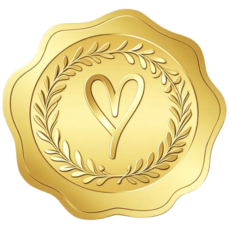 Matio 400PCS Embossed Gold Foil Stickers,1.5 In Wax Seal-Like Heart Sticker with Self Adhesive Envelope Seals,Love Gold Stickers for Envelopes,Wedding Invitation,Greeting Card,Party Favors,Fathers Day - Image 1