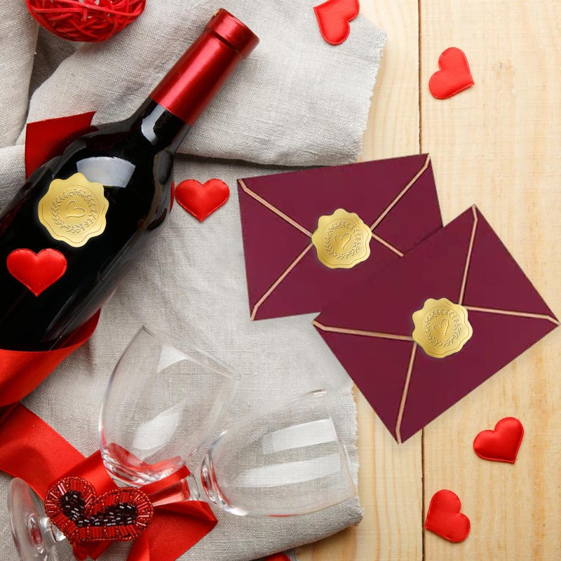 Matio 400PCS Embossed Gold Foil Stickers,1.5 In Wax Seal-Like Heart Sticker with Self Adhesive Envelope Seals,Love Gold Stickers for Envelopes,Wedding Invitation,Greeting Card,Party Favors,Fathers Day - Image 5