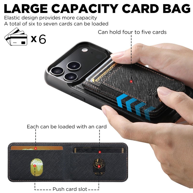 Suteni For Iphone 17 Pro H17 Cross Grain Leather Magsafe Detachable Wallet Phone Case(Black) - Image 3