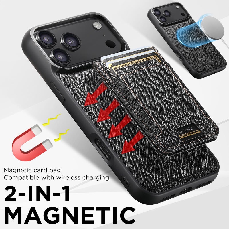 Suteni For Iphone 17 Pro H17 Cross Grain Leather Magsafe Detachable Wallet Phone Case(Black) - Image 4
