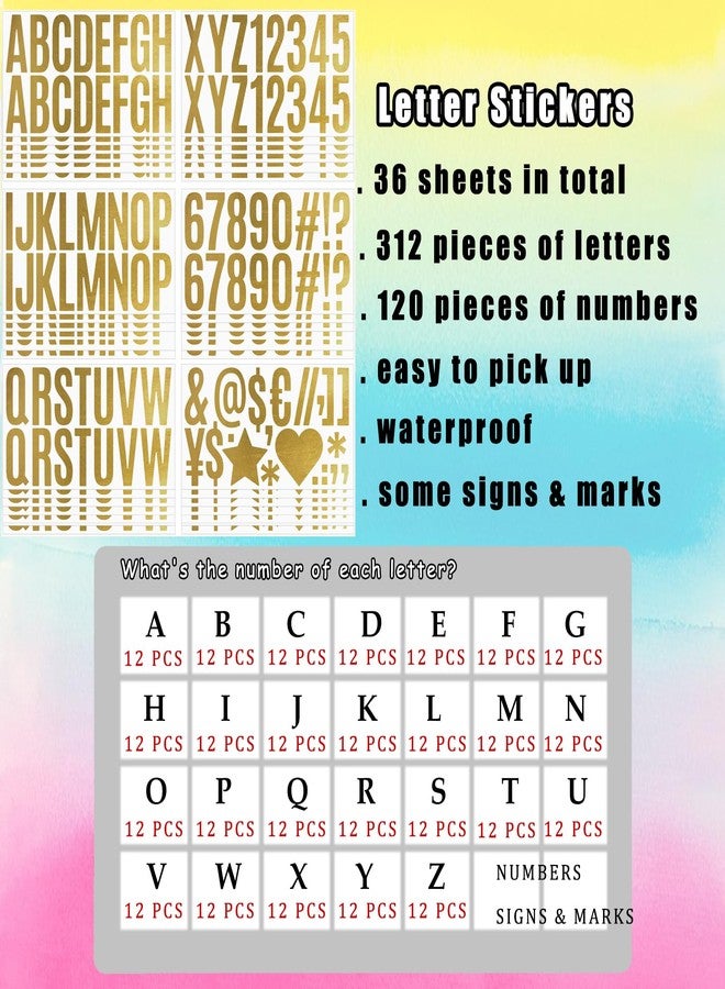 Bemeol 600 Pieces 36 Sheets Letter Stickers 2.5 Inch Alphabet Stickers Self Adhesive Sticker Letters for Bulletin Board Classroom Home Decor(Gold) - Image 2