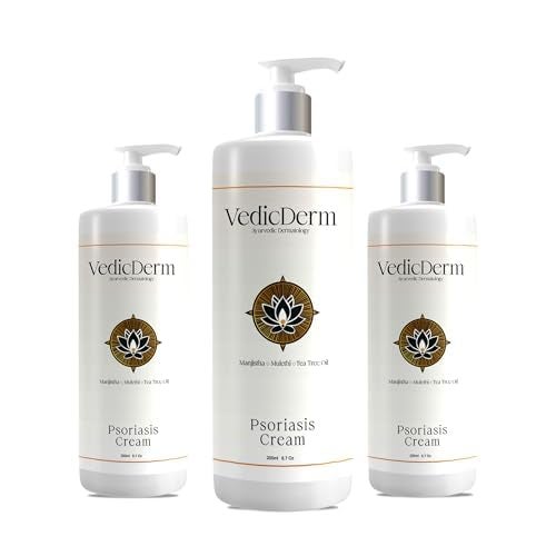 VEDICDERM Natural Psoriasis Cream for Dry Itchy Skin SteroidFree Formula with Ayurvedic Herbs Helps Soothe Redness Flakiness Irritation Moisturizing Body Cream for Sensitive Skin 200ml Pack of 3 - Image 1
