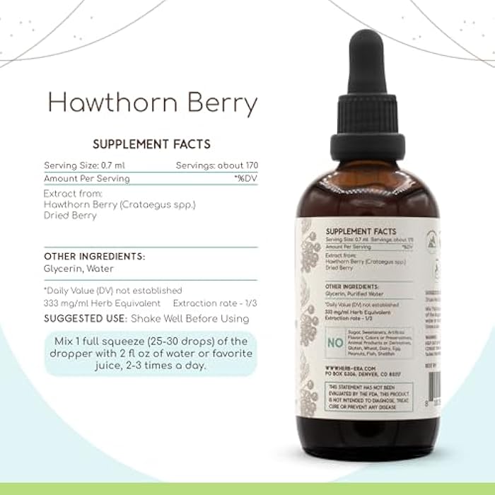 HerbEra Hawthorn Berry B120 Alcohol-Free Herbal Extract Tincture, Concentrated Liquid Drops Natural (Shan Zha, Crataegus Laevigata) 4 fl oz - Image 3