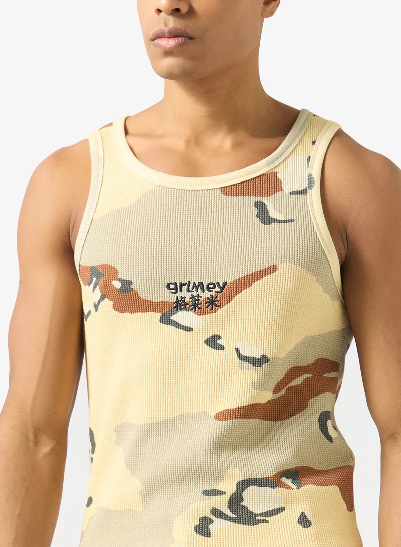 Grimey  Concreat Jungle All Over Print Waffle Fitted Tank Top for Men | Best Price UAE
