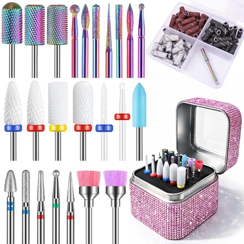 Depvko 100Pcs Nail Drill Bits Set with Storage Box 25Pcs Tungsten Carbide Ceramic Cuticle Professional Bits 75Pcs Small Sanding Bands 80120180 Grit Manicure Pedicure Tools Kit Gift for Women - Image 1