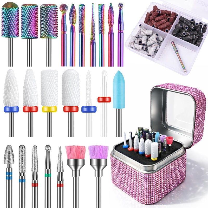 Depvko 100Pcs Nail Drill Bits Set with Storage Box 25Pcs Tungsten Carbide Ceramic Cuticle Professional Bits 75Pcs Small Sanding Bands 80120180 Grit Manicure Pedicure Tools Kit Gift for Women - Image 2