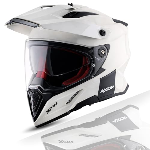 Axor X Cross ISI ECE DOT Certified Full Face Dual Sport Peak Off Road Helmet for Men and Women White Red L - Image 1