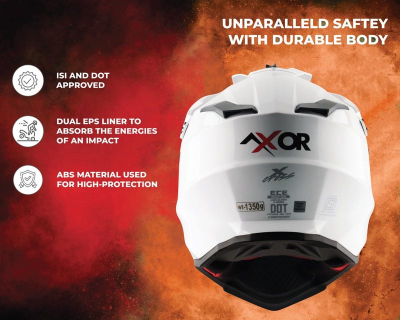 Axor X Cross ISI ECE DOT Certified Full Face Dual Sport Peak Off Road Helmet for Men and Women White Red L - Image 5