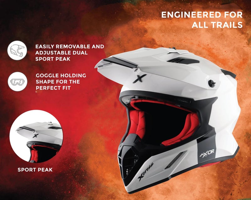 Axor X Cross ISI ECE DOT Certified Full Face Dual Sport Peak Off Road Helmet for Men and Women White Red L - Image 2