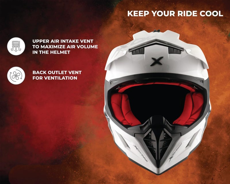 Axor X Cross ISI ECE DOT Certified Full Face Dual Sport Peak Off Road Helmet for Men and Women White Red L - Image 3