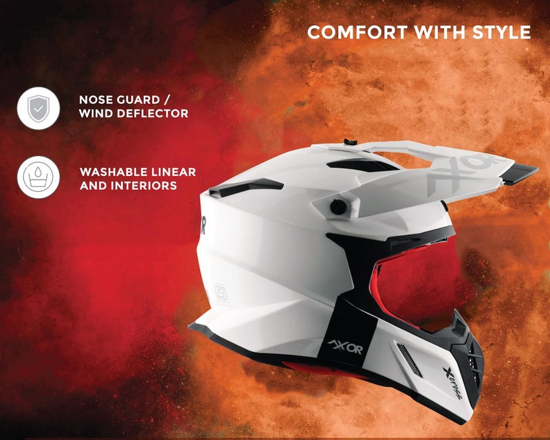 Axor X Cross ISI ECE DOT Certified Full Face Dual Sport Peak Off Road Helmet for Men and Women White Red L - Image 4