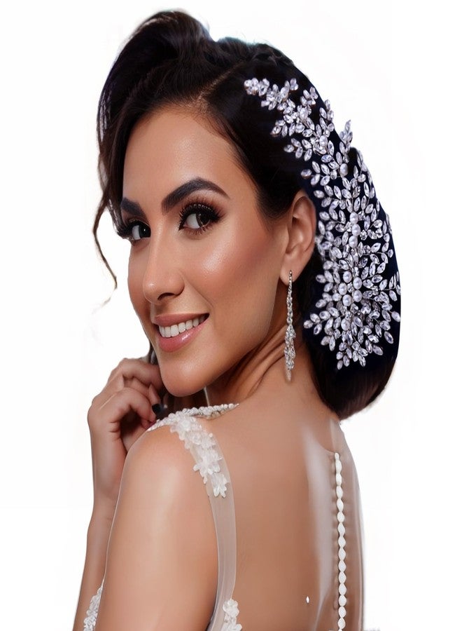 AMORARSI مشط زفاف كريستال أمورارسي - إكسسوارات شعر العروس من اللؤلؤ والأحجار الكريمة للنساء والفتيات (فضي) - Image 2