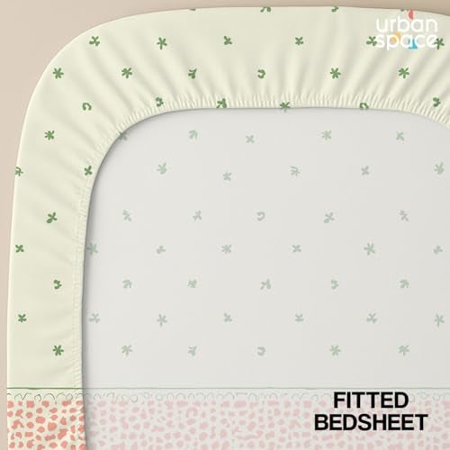 Urban Space Serene 200 TC 100% Cotton Elastic Fitted Bedsheets King Size with 2 Pillow Covers, King Size bedsheet (Ivy Bloom Peach, Size 72 x 78 inches) - Image 2