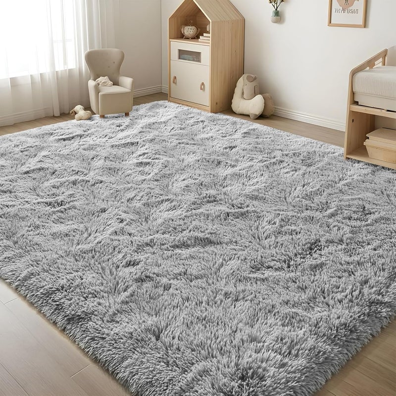 ISEAU Fluffy Dorm, College, Apartment, Bedroom Rug, 4 x 6 Feet Shaggy Area Rugs Floor Mat for Living Room Fuzzy Carpet Comfy Nursery Mats Bedside Kids Boys Room Home Decor, Grey - Image 4