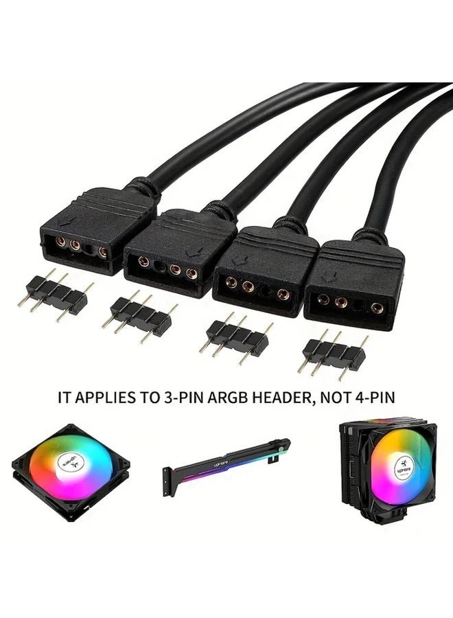 كابل مقسم 5 فولت 3 دبوس من 1 إلى 4 لشريط ARGB، مقسم على شكل Y، ممتد لموصل مروحة LED، 4 دبابيس ذكر - Image 4