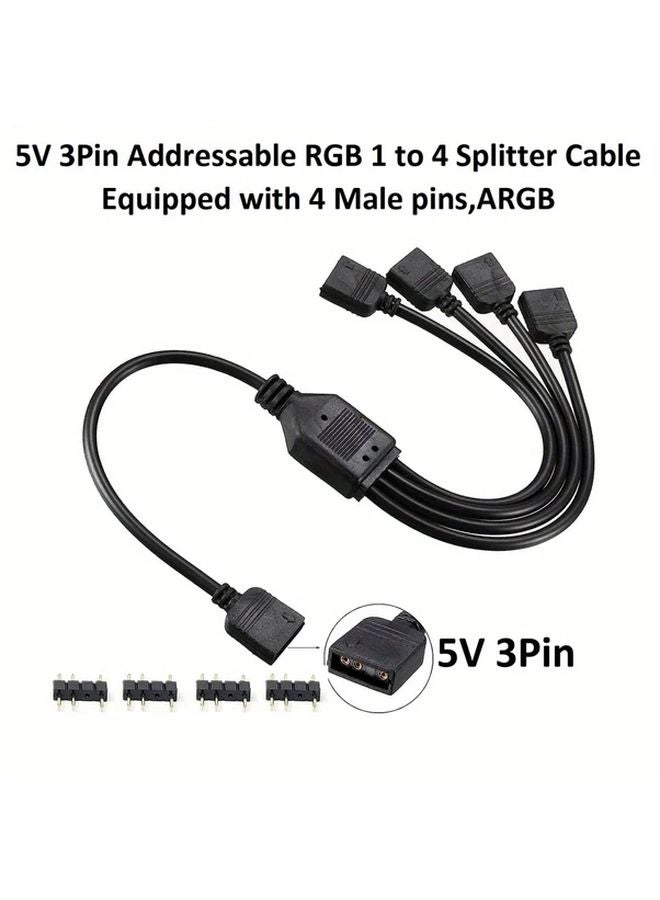 كابل مقسم 5 فولت 3 دبوس من 1 إلى 4 لشريط ARGB، مقسم على شكل Y، ممتد لموصل مروحة LED، 4 دبابيس ذكر - Image 1