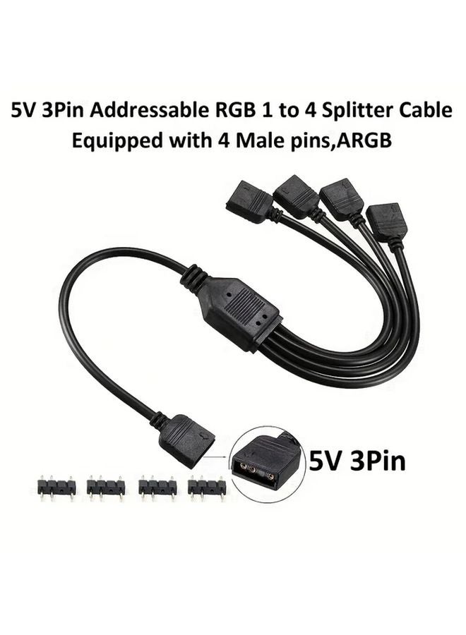كابل مقسم 5 فولت 3 دبوس من 1 إلى 4 لشريط ARGB، مقسم على شكل Y، ممتد لموصل مروحة LED، 4 دبابيس ذكر - Image 2