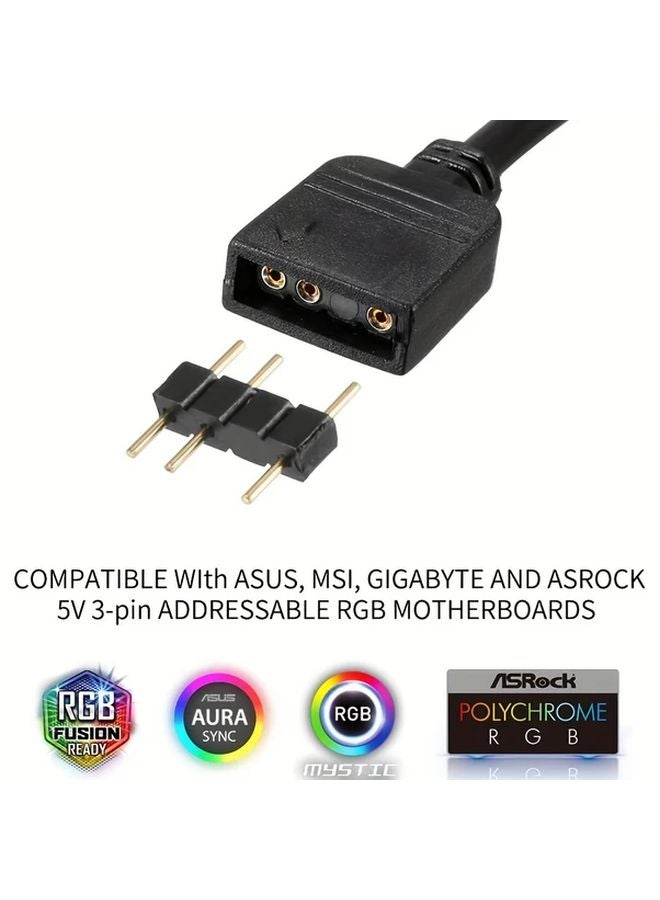 كابل مقسم 5 فولت 3 دبوس من 1 إلى 4 لشريط ARGB، مقسم على شكل Y، ممتد لموصل مروحة LED، 4 دبابيس ذكر - Image 3