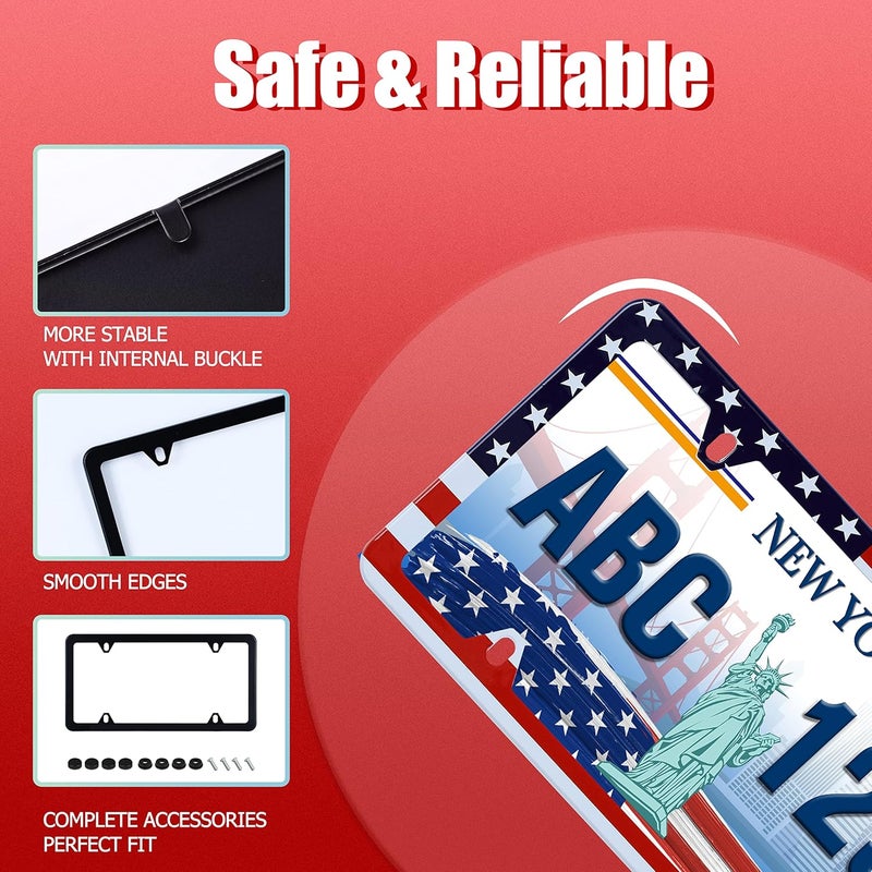 UNINDREM 2pcs Classic American Flag License Plate Frame - Stainless Steel, Rust-Proof, Fits U.S. & Canadian Standard Plates - Image 5